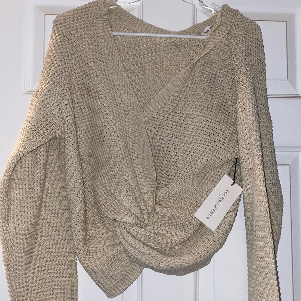 Super cute knit front tie sweater